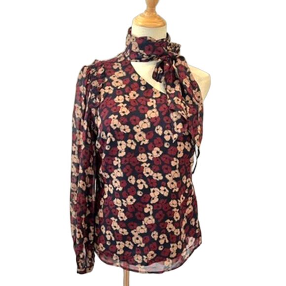 POLO Ralph Lauren One Sleeve Georgette Blouse Neck Tie NEW NWT $398 Size 2 - Picture 2 of 10